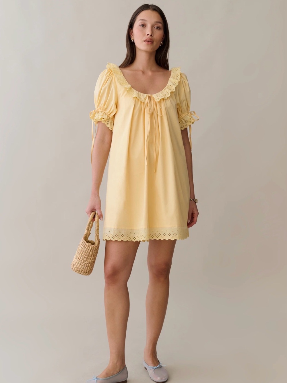 kourt

Juliet Cotton Dress, Sunlit Puff-Sleeve Mini Dress in Soft Yellow